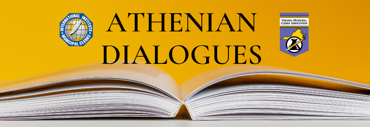 Open book Athenian Dialogues banner