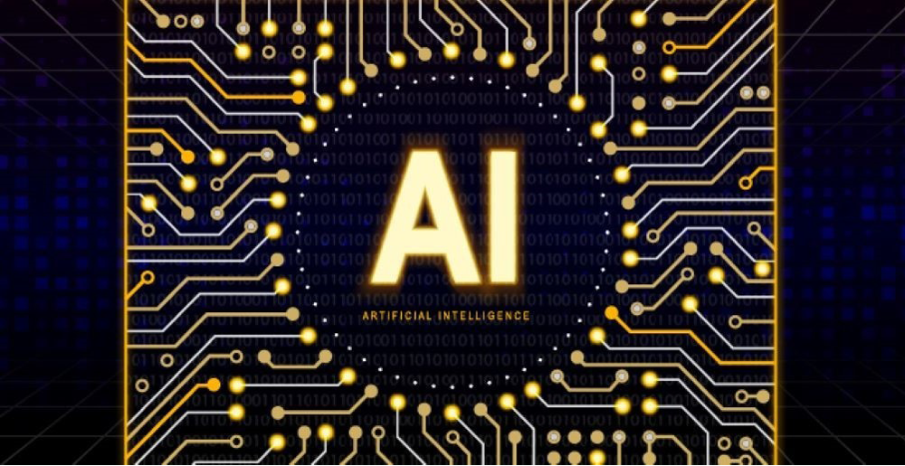 Motherboard circuits surrounding  AI logo